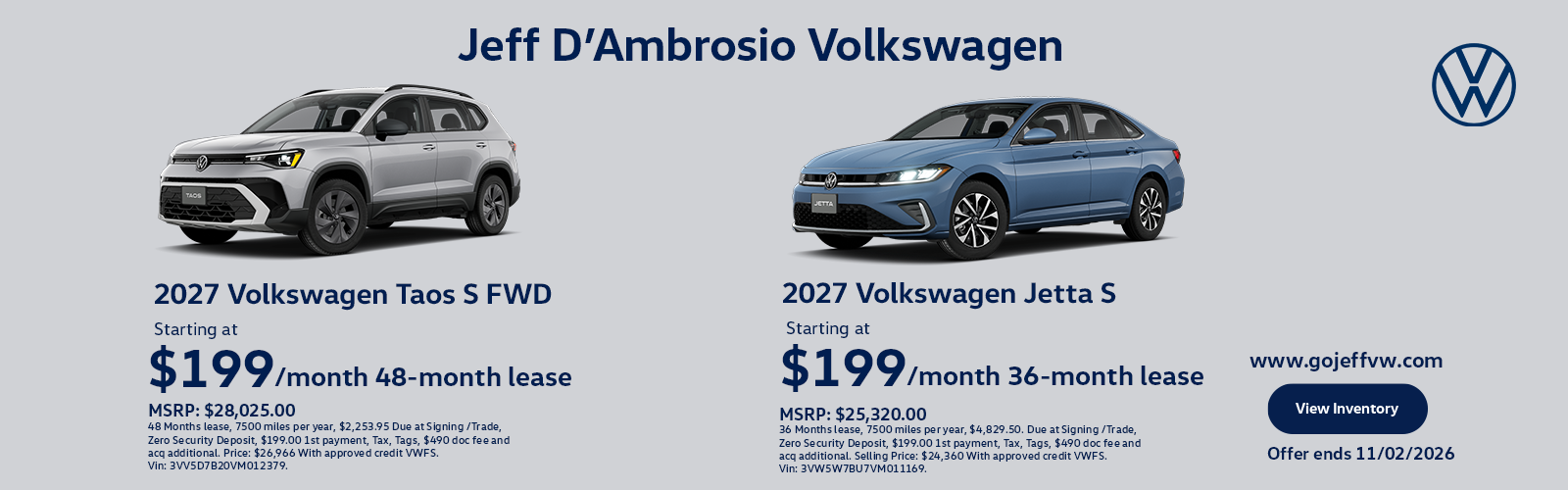 Taos and Jetta Lease