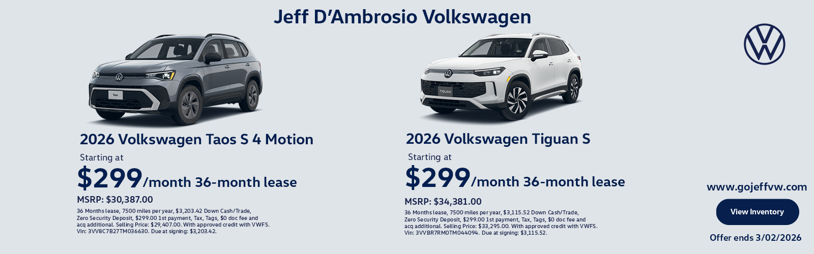 Taos and Tiguan Lease